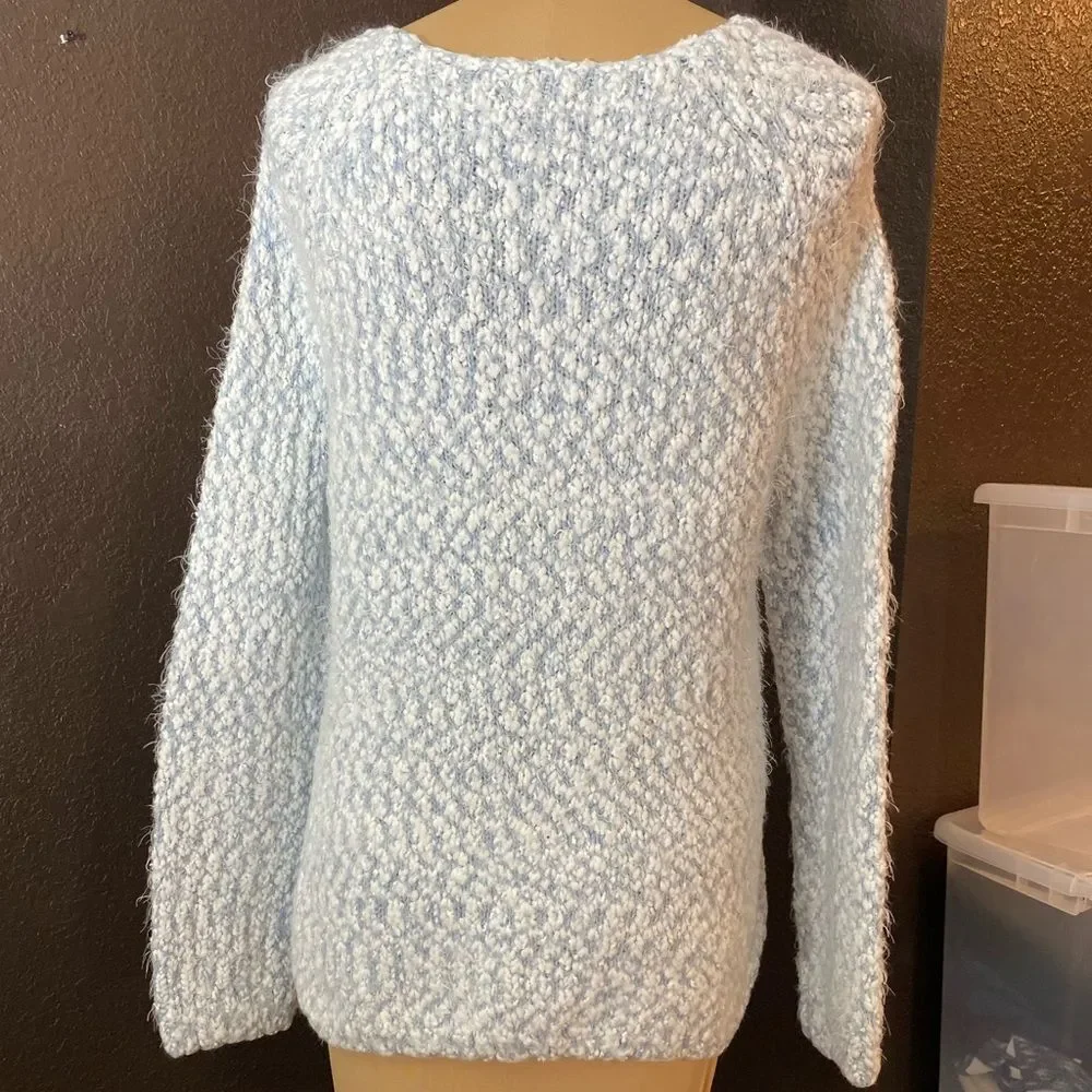 Buffalo david Bitton blue and white big loop knit‎ crew neck warm fuzzy sweater